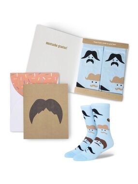 Footnotes - Institches - Funny Card Gift-  Blue Mustache Novelty Crew Socks